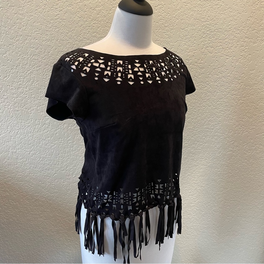 Black Geometric Top with Fringe